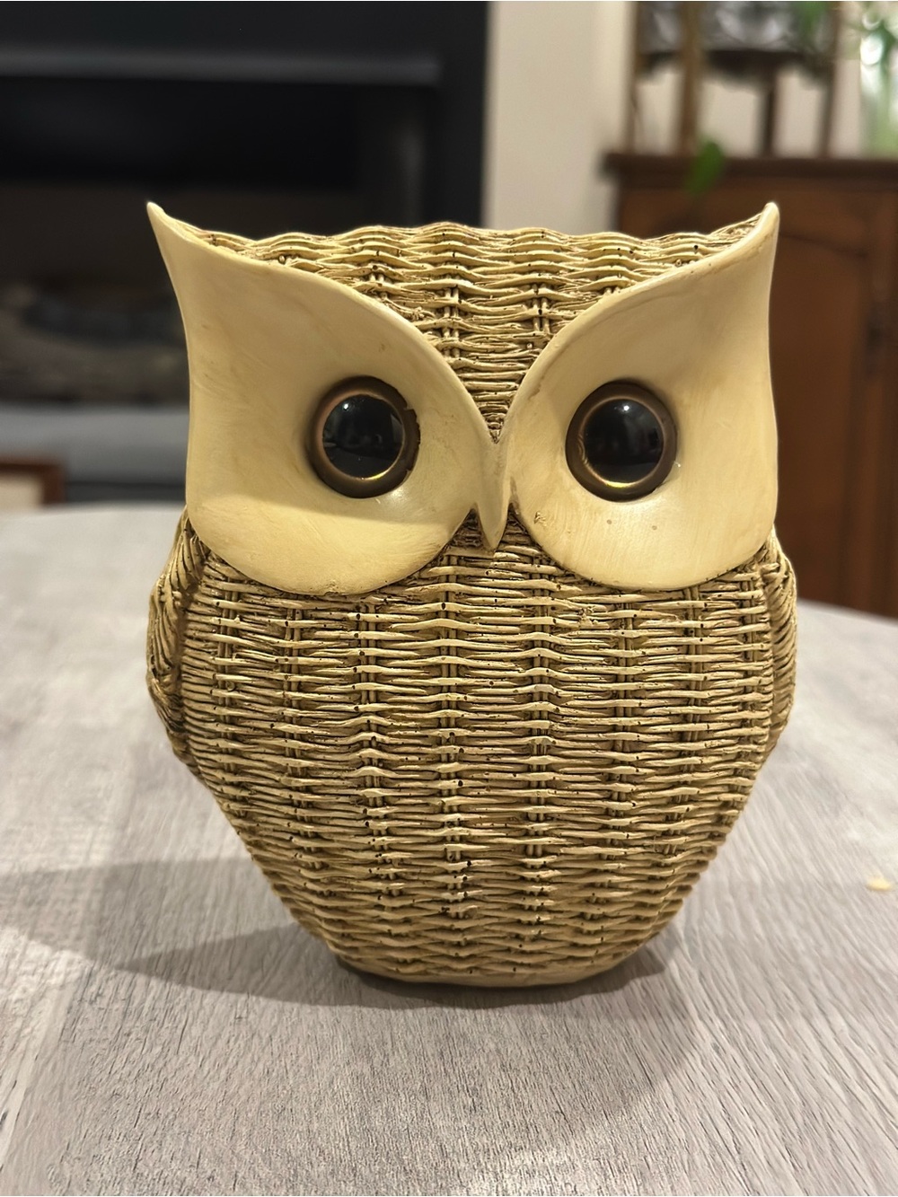 Owl Accent Figurine in Faux-Wicker Beige - Decorative Home Accent 5.5”x4.5”